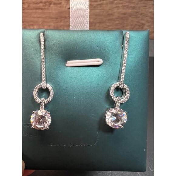 White CZ long earrings in sterling silver - Picture 4 of 15